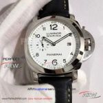 Perfect Replica Panerai Luminor Marina 44MM Watch - PAM00499 Stainless Steel Case White Dial Black Leather Strap